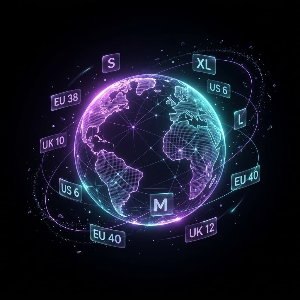 Global sizing standards orbiting a wireframe globe