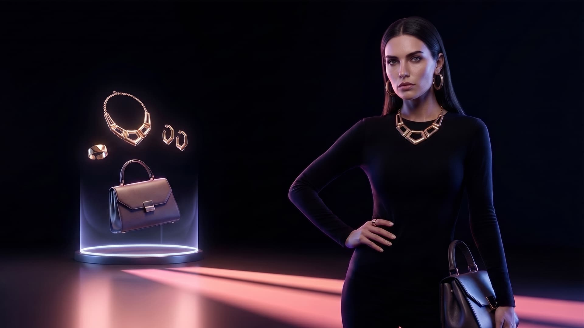 Virtual try-on demonstration for luxury jewelry, necklaces, earrings, and designer handbags