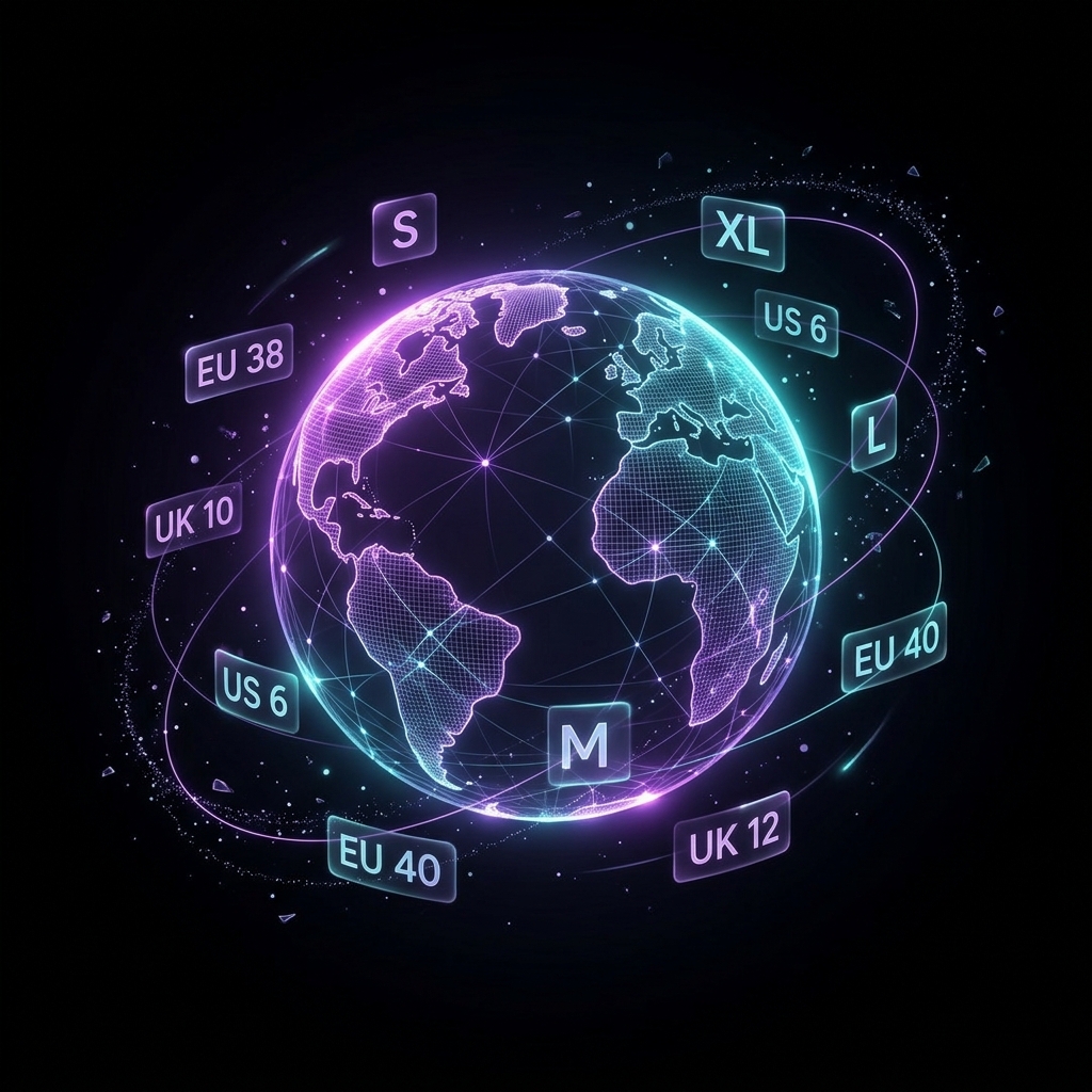 Global sizing standards orbiting a wireframe globe